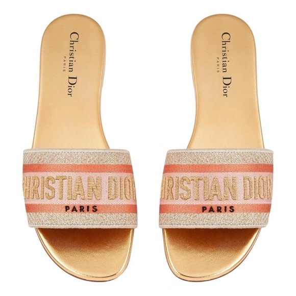 DIOR Dway Gold Embroidered Slide Sandals - Picture 1 of 5